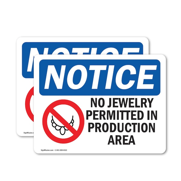 Signmission No Jewelry Permitted In Production Sign With Symbol, 10 in W x Rectangle, Vinyl Decal OS-2PACK-NS-D-710-L-14670 - main